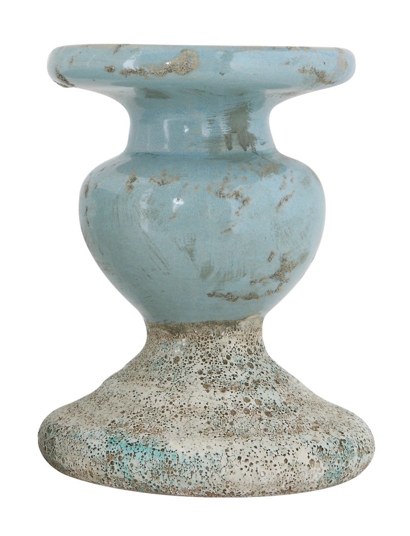 Creative Co-Op Large Distressed Blue Terracotta Pillar Candle Holder - Image 4