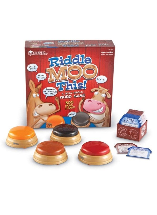Learning Resources - Riddle Moo This A Silly Riddle Word Game 150 Cards 4 Buzzers Ages 5+ Red - Image 1