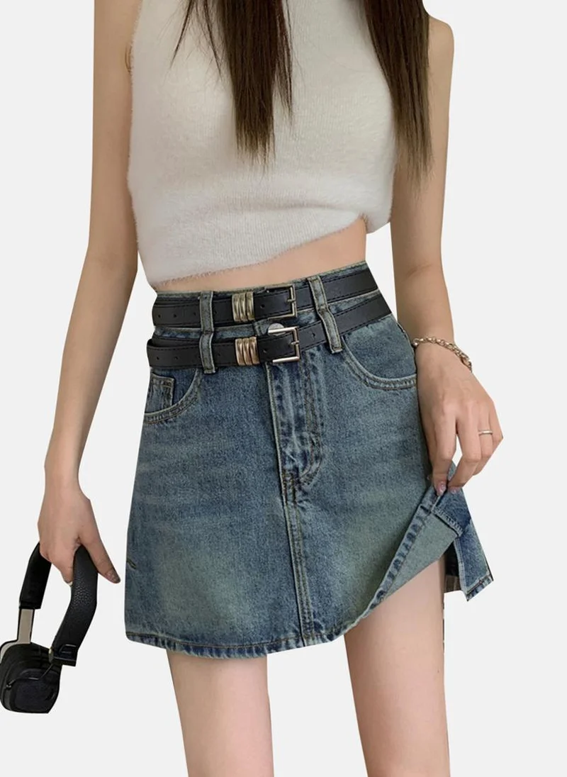 YUNIQEE Blue Solid Denim Mini Skirt