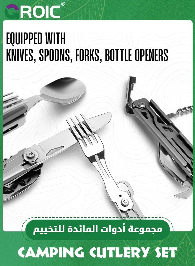 GROIC Camping Utensils, 6 In 1 Stainless Steel, Safety Locking Camping Accessories, Durable Compact Multi Tool For Camping With Knife, Spoon, Fork, Bottle Opener, Wine opener, Can Opener  - Image 5
