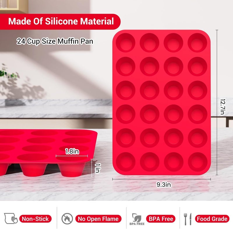 Redfly 24-Cup Silicone Mini Muffin Pan – 2 Pack Cupcake & Muffin Baking Tin Cupcake Pans - Image 3