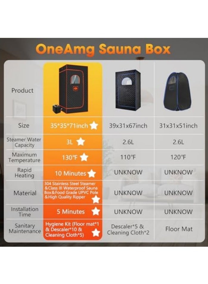 Personal Portable Steam Sauna, Sauna Box Full Body for Home Spa, Foldable Sauna Tent Indoor with 3L 1200W Steamer Generator, Pop up Saunas with Remote Control - Image 2