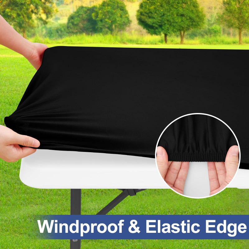 homing 6 Foot Rectangle Spandex Tablecloths, Stretch Elastic Fitted Table Cover, Washable Fabric Patio Table Cloth for Picnic, Camping, Party (Black, 30" x 72") - Image 4