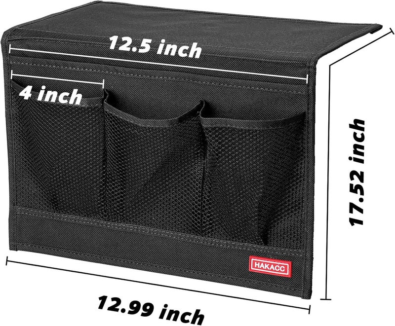 HAKACC Bedside Storage Organizer with Pockets，Bedside Caddy,Remote Control Holder Armchair Couch Caddy Sofa Armrest Bag，bed accessories,Black - Image 2