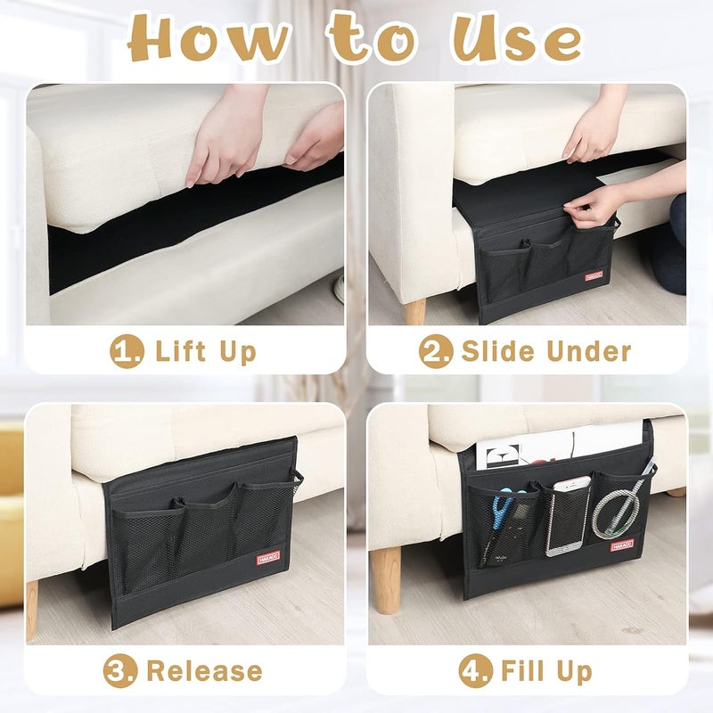 HAKACC Bedside Storage Organizer with Pockets，Bedside Caddy,Remote Control Holder Armchair Couch Caddy Sofa Armrest Bag，bed accessories,Black - Image 3