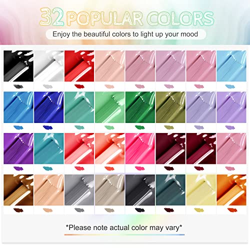 JODSONE 36 PCS Gel Nail Polish Set-32 Colors Gel Polish Kit Base Coat Glossy Matte and Glitter Top Coat Nail Polish Set Green Blue Red Pink Collection Gifts for Women - Image 3