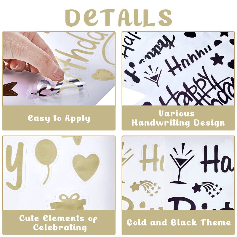 Outus 12 Pcs Balloon Sticker Party PVC Letter Stickers Bobo Balloon Decals Birthday Paster for DIY Mother's Day Wedding Party Decoration Supplies(Black Gold,Happy Birthday) - Image 3