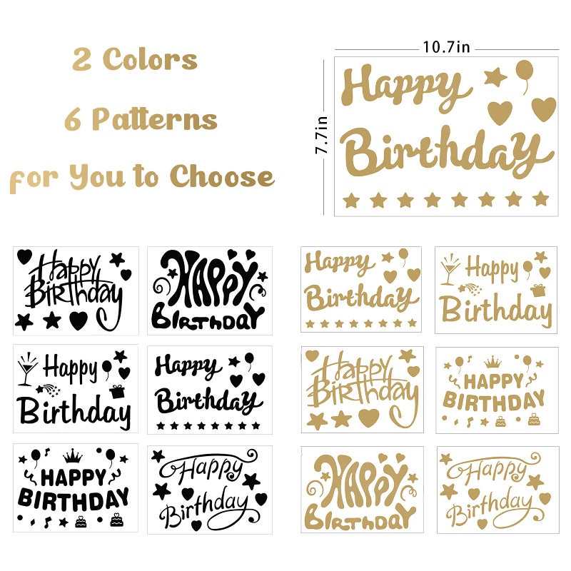 Outus 12 Pcs Balloon Sticker Party PVC Letter Stickers Bobo Balloon Decals Birthday Paster for DIY Mother's Day Wedding Party Decoration Supplies(Black Gold,Happy Birthday) - Image 2