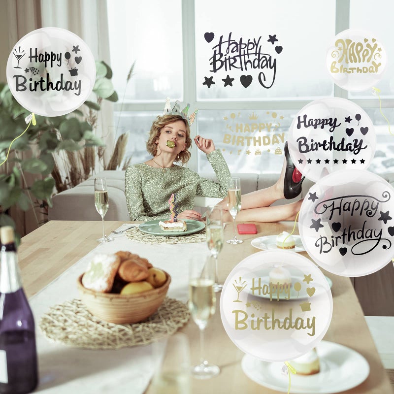 Outus 12 Pcs Balloon Sticker Party PVC Letter Stickers Bobo Balloon Decals Birthday Paster for DIY Mother's Day Wedding Party Decoration Supplies(Black Gold,Happy Birthday) - Image 5