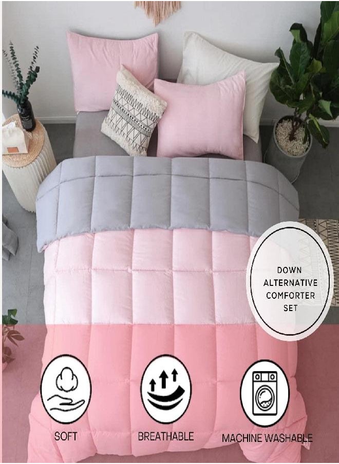KASENTEX - KASENTEX All Season Down Alternative Quilted Comforter Set Reversible Ultra Soft Duvet Insert Machine Washable (Twin Set, Pink Potpourri/Quartz Silver) - Image 1