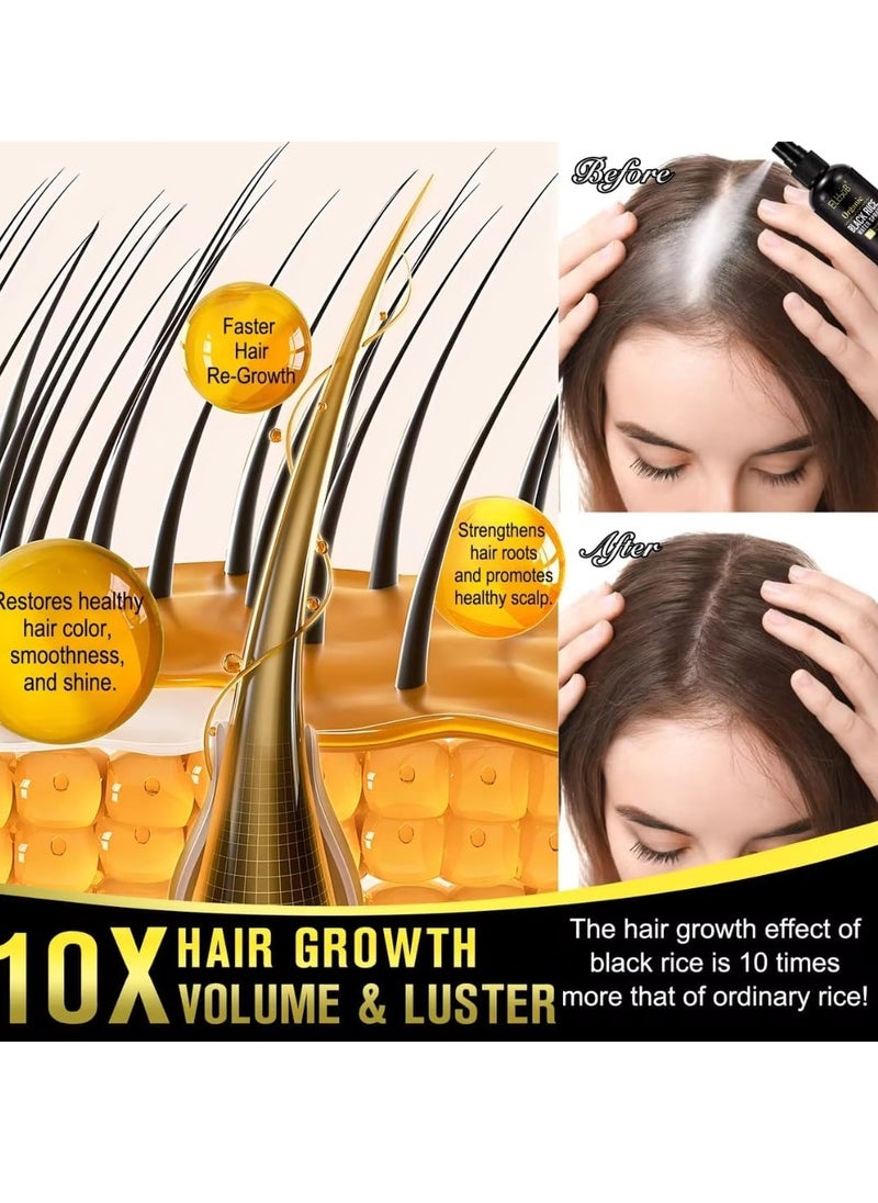 ELBBUB - 120ml Organic Black Rice Water Spray with Castor Oil Biotin for Hair Growth Hair Regrowth Treatment for Thicker Fuller Hair Growth Hair Growth Serum Rice Water Spray for Damaged Hair - Image 1