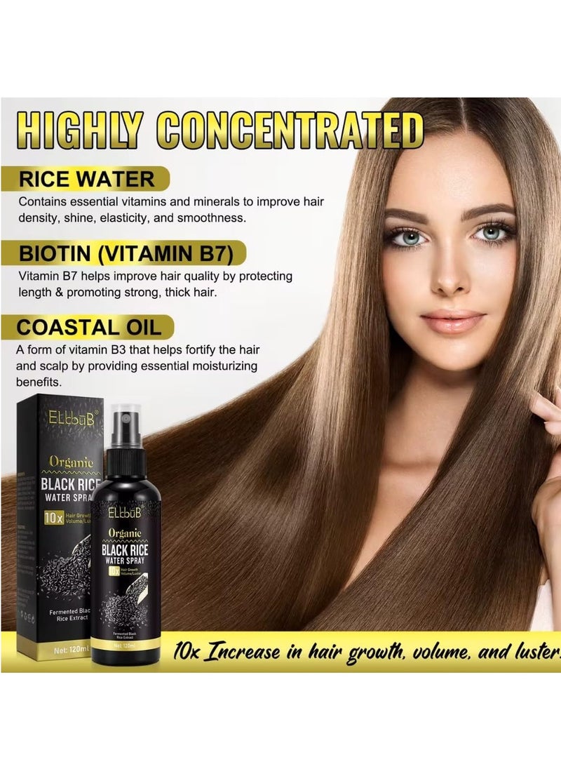 ELBBUB - 120ml Organic Black Rice Water Spray with Castor Oil Biotin for Hair Growth Hair Regrowth Treatment for Thicker Fuller Hair Growth Hair Growth Serum Rice Water Spray for Damaged Hair - Image 1