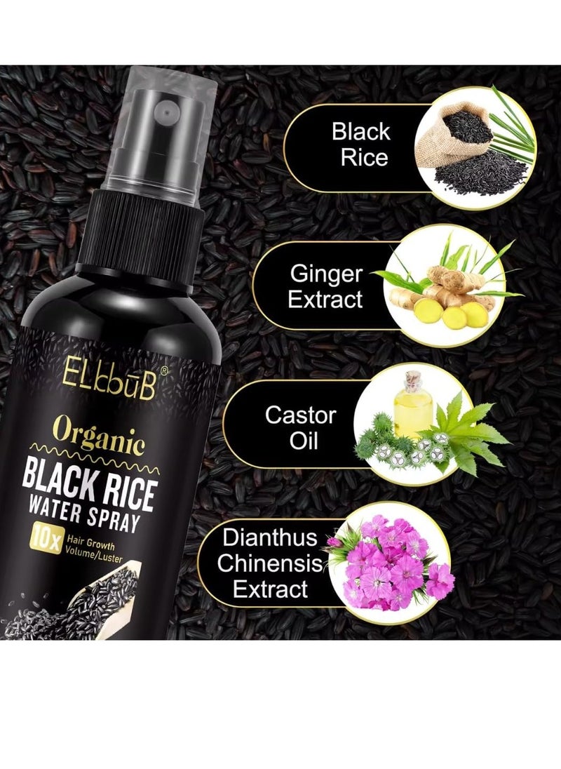 ELBBUB - 120ml Organic Black Rice Water Spray with Castor Oil Biotin for Hair Growth Hair Regrowth Treatment for Thicker Fuller Hair Growth Hair Growth Serum Rice Water Spray for Damaged Hair - Image 1