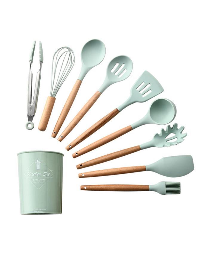 Aqua Green Storage Barrel Silicone Kitchenware With Wooden Handle -piece Set Non-stick Shovel Kitchen Utensils Cooking Set