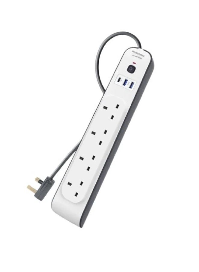 PowerMax 7-in-1 Power Strip 3 Meters with 4 Power Outlets and 3 USB + USB-C Ports - Image 4