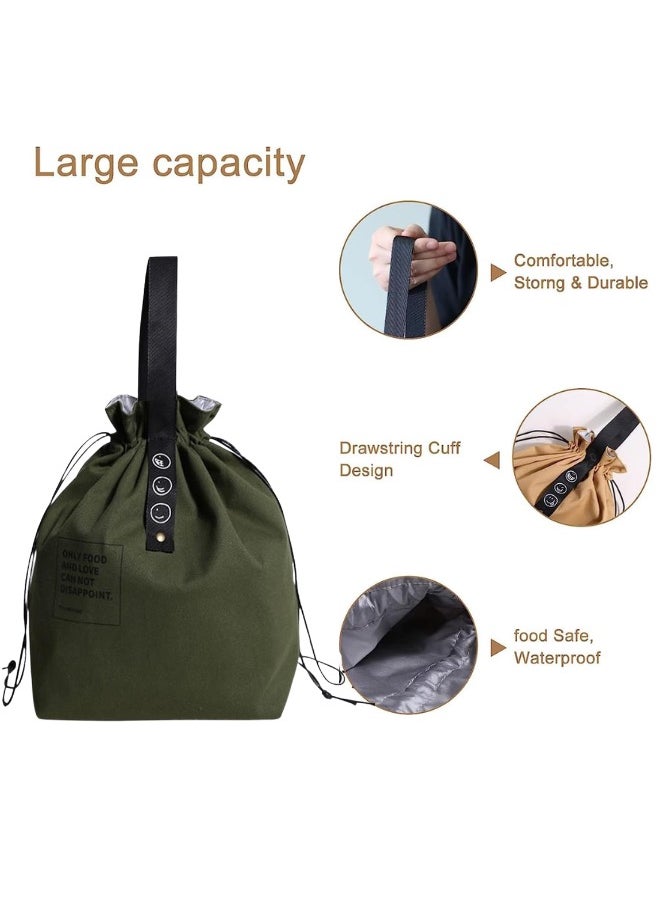 Lunch Bag Plain Green Reusable Insulated, Waterproof Bag for Kids or Adults, Perfect for Lunch Boxes, Tiffin Boxes, Picnics, Work, or School