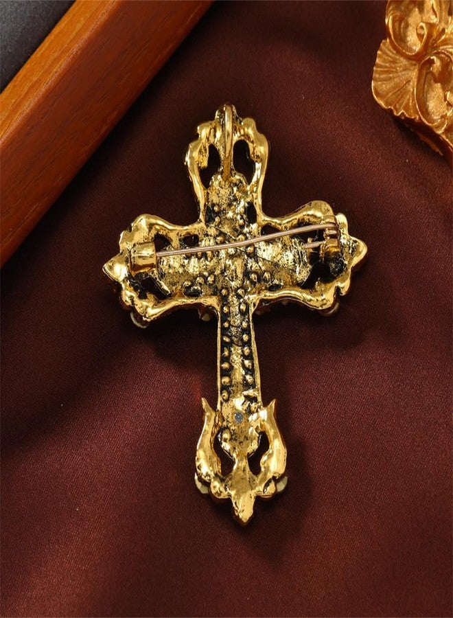 OIDIMS Victorian Vintage Filigree Cross Brooches for Women Men Turquoise Christian Lapel Pin Party Dance Wedding Banquet Dress Accessorie Rhinestone Crystal Celtic Knot Religious Jewelry Gift (Gold-Tone) - Image 5