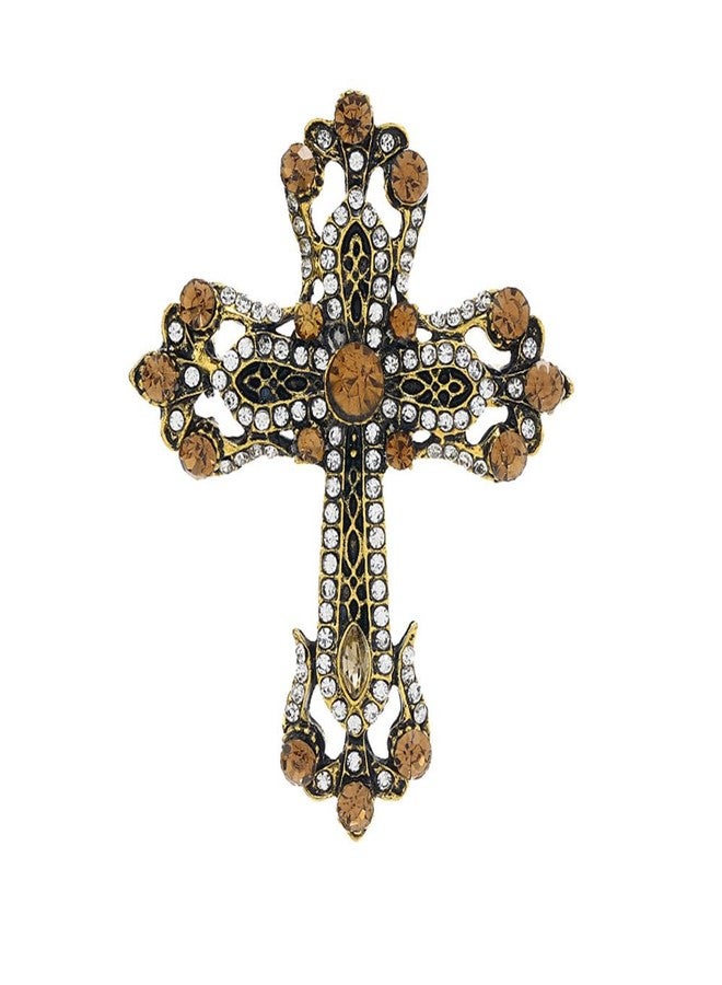 OIDIMS Victorian Vintage Filigree Cross Brooches for Women Men Turquoise Christian Lapel Pin Party Dance Wedding Banquet Dress Accessorie Rhinestone Crystal Celtic Knot Religious Jewelry Gift (Gold-Tone) - Image 1