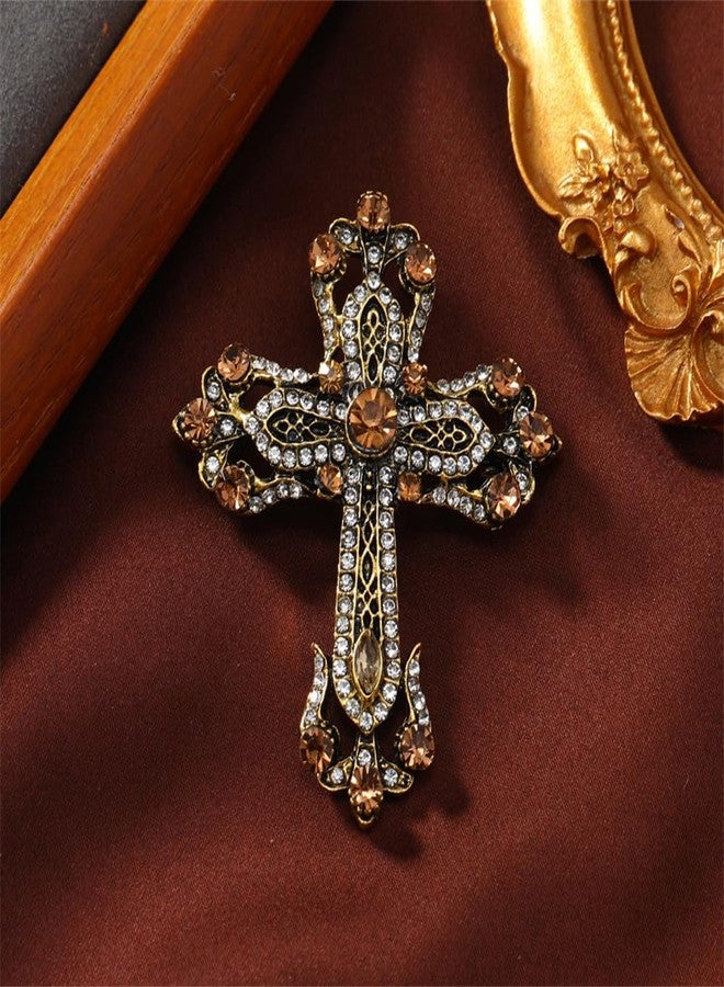 OIDIMS Victorian Vintage Filigree Cross Brooches for Women Men Turquoise Christian Lapel Pin Party Dance Wedding Banquet Dress Accessorie Rhinestone Crystal Celtic Knot Religious Jewelry Gift (Gold-Tone) - Image 4