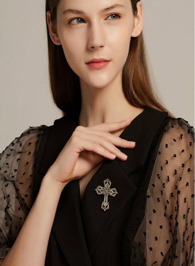OIDIMS Victorian Vintage Filigree Cross Brooches for Women Men Turquoise Christian Lapel Pin Party Dance Wedding Banquet Dress Accessorie Rhinestone Crystal Celtic Knot Religious Jewelry Gift (Gold-Tone) - Image 3