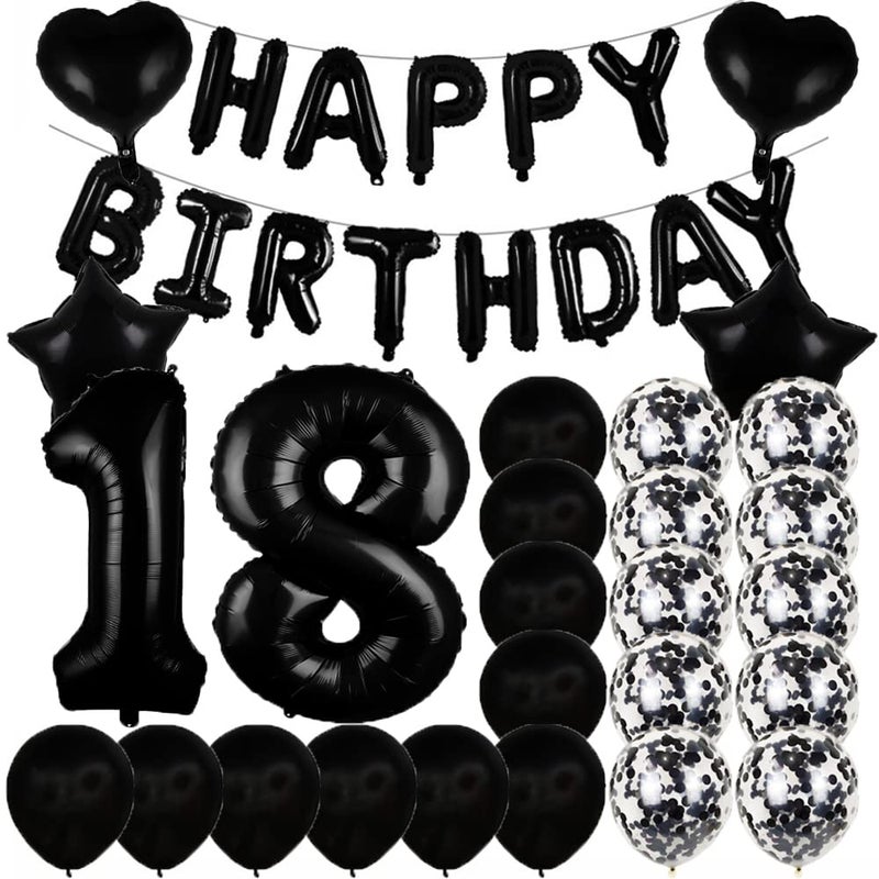 ZSNWGZ Sweet 18th Birthday Decorations Party Supplies,Black Number 18 Balloons,18th Foil Mylar Balloons Latex Balloon Decoration,Great 18th Birthday for Girls,Women,Men,Photo Props - Image 1