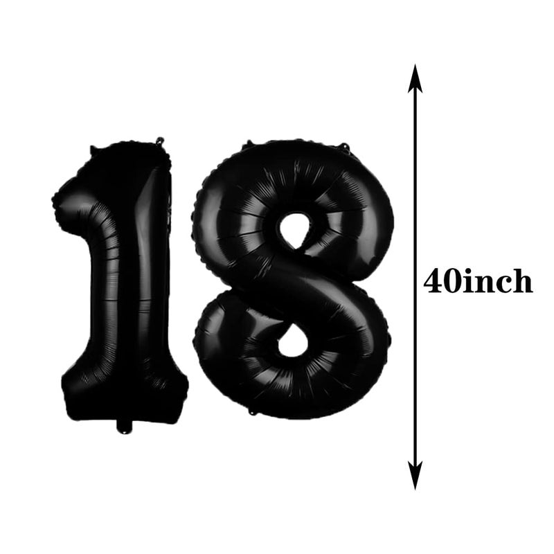 ZSNWGZ Sweet 18th Birthday Decorations Party Supplies,Black Number 18 Balloons,18th Foil Mylar Balloons Latex Balloon Decoration,Great 18th Birthday for Girls,Women,Men,Photo Props - Image 2