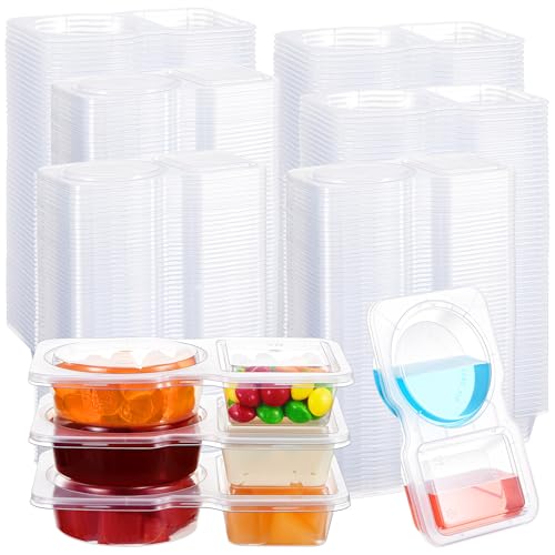 Blushtier 100 Pcs 5 oz Double Compartment Snack Containers with Lids Clear 2 Compartment Small Disposable Plastic Snack Box Container for Sauce Salad Travel Sampling - Image 1