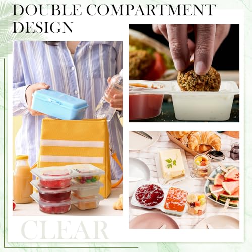 Blushtier 100 Pcs 5 oz Double Compartment Snack Containers with Lids Clear 2 Compartment Small Disposable Plastic Snack Box Container for Sauce Salad Travel Sampling - Image 5