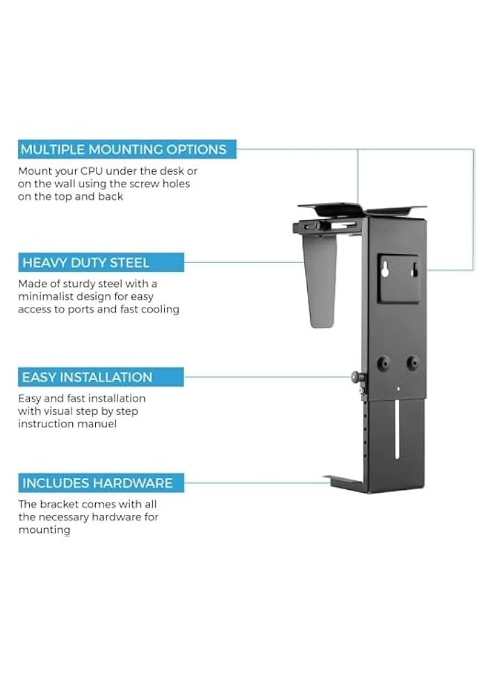 erorex - Adjustable Under Desk PC Mount and CPU Holder Wall Mount, PC Mount Under Desk Computer Mount That Fits Most PC or Computer Cases, PC Holder Under Desk Tower Mount - Image 1