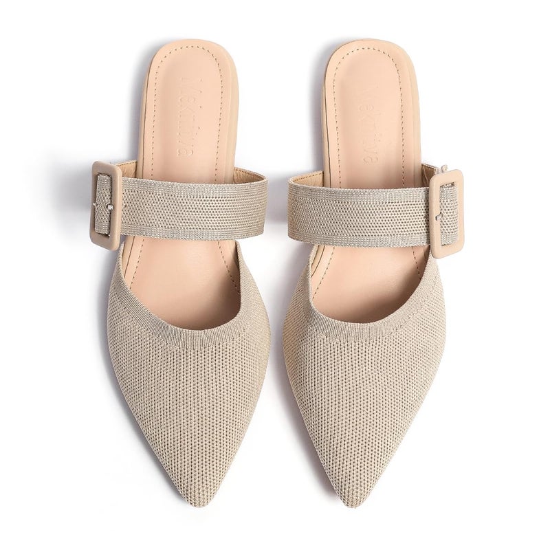 Meknitva Pointed Toe Mules for Women Flatsï¼ŒSlip On Mules Backlessï¼ŒWide Width Mulesï¼Œ Mule Slides for Women Flats Sandals Beige Size 10 - Image 1