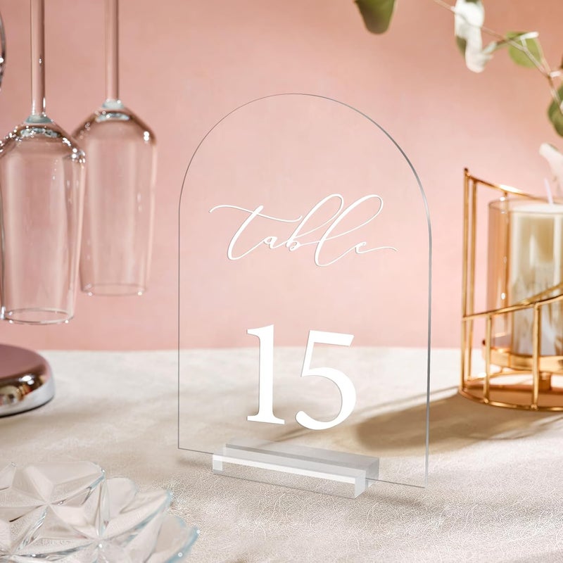 SOVQUEST Arch Wedding Table Number 1-25 Clear Acrylic Tabletop Signs 5x7 Inch with Holder for Wedding Parties Anniversaries Reception Cafe Hotel Party Bar Business Event (1-25) - Image 5