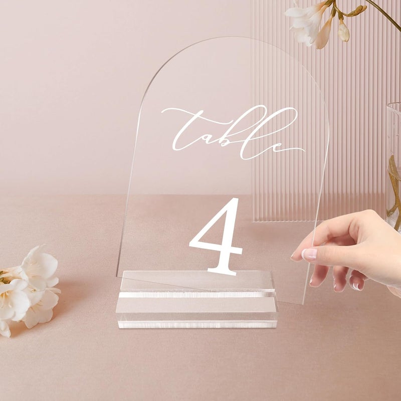 SOVQUEST Arch Wedding Table Number 1-25 Clear Acrylic Tabletop Signs 5x7 Inch with Holder for Wedding Parties Anniversaries Reception Cafe Hotel Party Bar Business Event (1-25) - Image 2