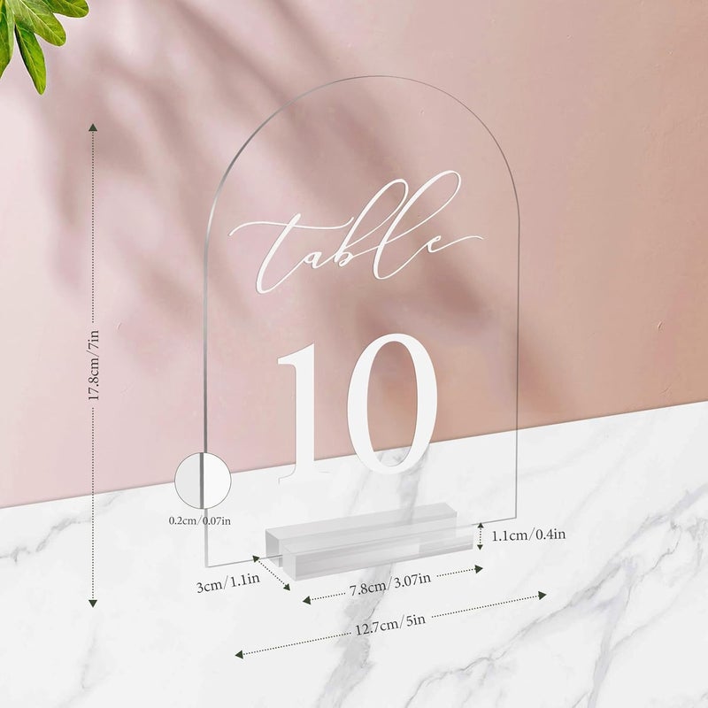 SOVQUEST Arch Wedding Table Number 1-25 Clear Acrylic Tabletop Signs 5x7 Inch with Holder for Wedding Parties Anniversaries Reception Cafe Hotel Party Bar Business Event (1-25) - Image 3