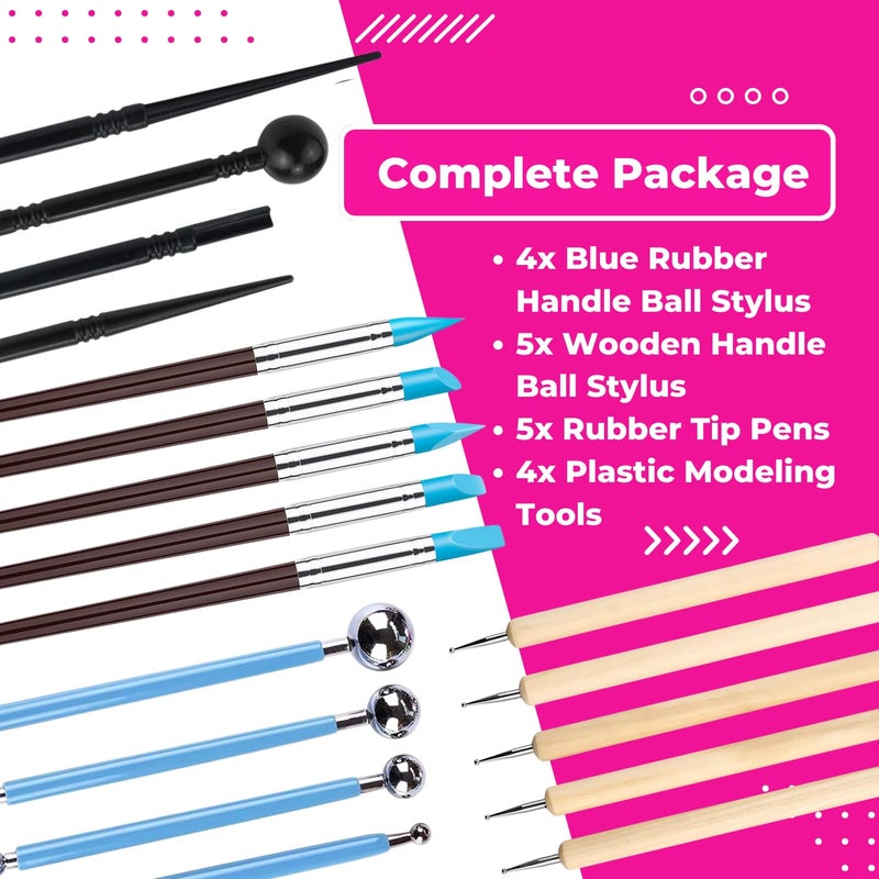 Oytra Clay Sculpting Tools Pottery Sculpture Shaping Dotting Embossing Carving Modelling Stylus Tool for Fondant Cake Decorating Nail Art Mandala Rock Painting for Beginners - Image 2