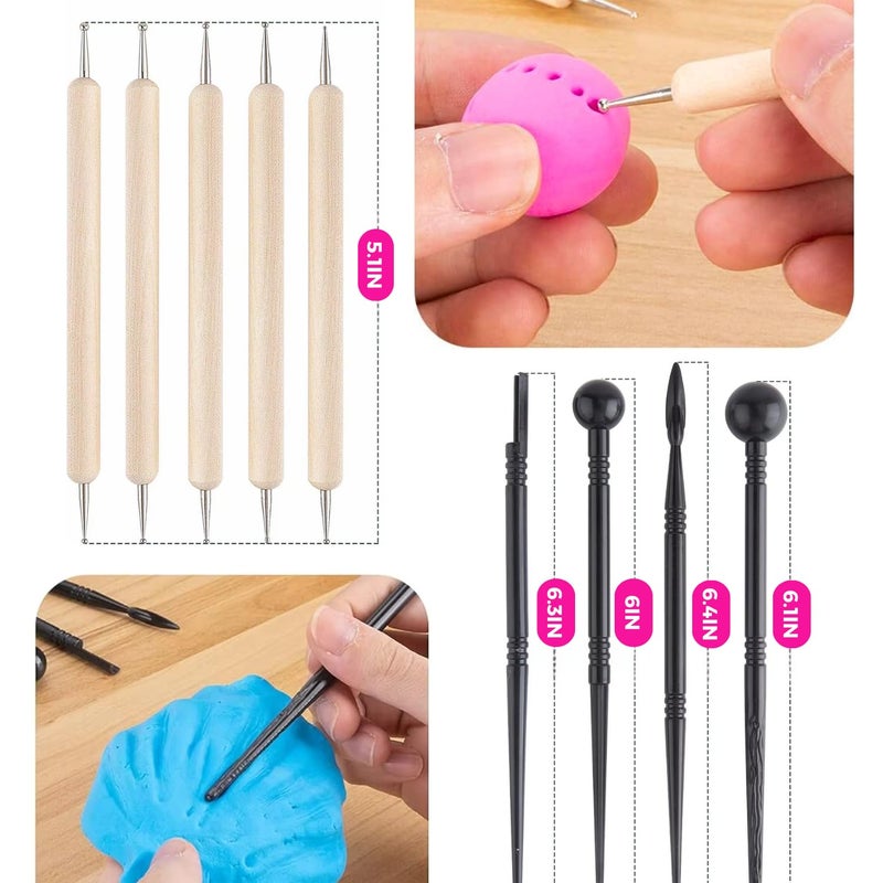 Oytra Clay Sculpting Tools Pottery Sculpture Shaping Dotting Embossing Carving Modelling Stylus Tool for Fondant Cake Decorating Nail Art Mandala Rock Painting for Beginners - Image 3