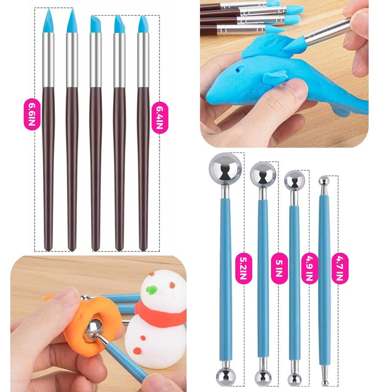 Oytra Clay Sculpting Tools Pottery Sculpture Shaping Dotting Embossing Carving Modelling Stylus Tool for Fondant Cake Decorating Nail Art Mandala Rock Painting for Beginners - Image 4