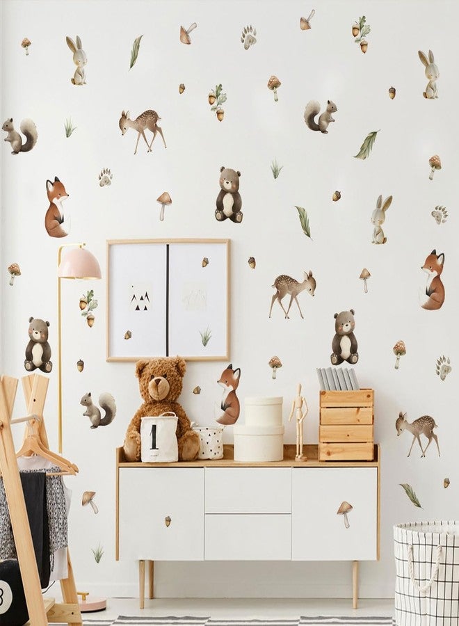 Ladinimo Woodland Animal Wall Stickers,Adorable Woodland Nursery Decals Decor,Animals Bear, Fox, Deer, Mushroom Peel and Stick Wall Decals ，Baby Nursery Kids Bedroom Living Room Decor - Image 1