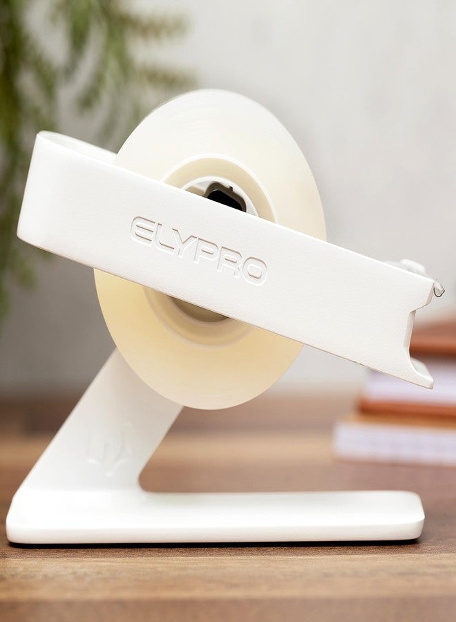ELYPRO Modern Tape Dispenser for Office Desk - Elegant and Minimalist Design, Heavy Metal Made, Space-Saving, Perfect for Office & Home Use or as a Stylish Gift - Bonus Tape Roll Included (White) - Image 1