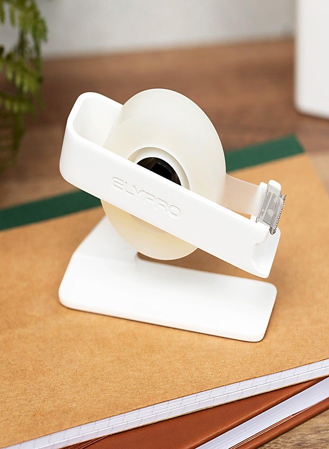 ELYPRO Modern Tape Dispenser for Office Desk - Elegant and Minimalist Design, Heavy Metal Made, Space-Saving, Perfect for Office & Home Use or as a Stylish Gift - Bonus Tape Roll Included (White) - Image 3