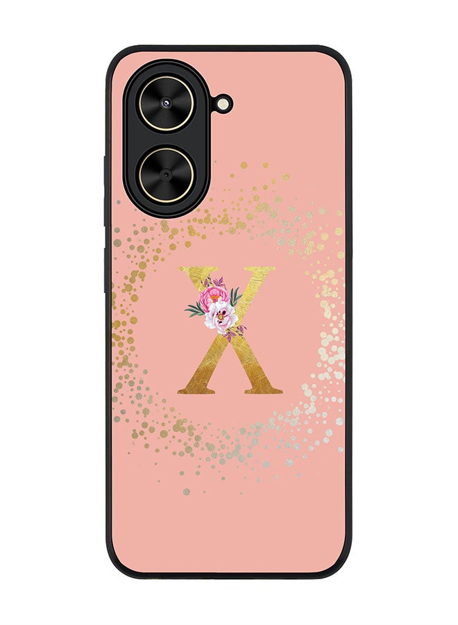 Stylizedd For Xiaomi Poco C71 / Redmi A5 4G Case,Slim fit Camera Protection, Shockproof Thin Phone cover  - Custom Monogram Floral - X  (Rose Pink )