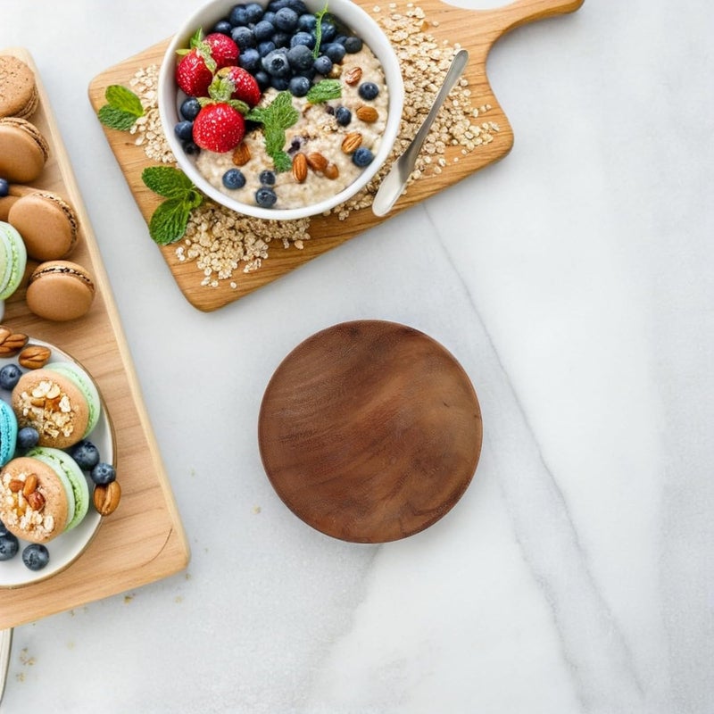Japanese Style Wood Serving Bowl Flat Bottom Rice Bowl Acacia Wood Snack Server for Kitchen Dining and Home Use - Image 5