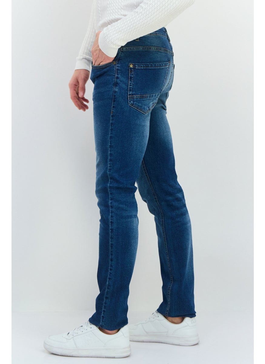 CROSSHATCH Men Slim Fit Washed Stretchable Denim, Blue  - Image 4