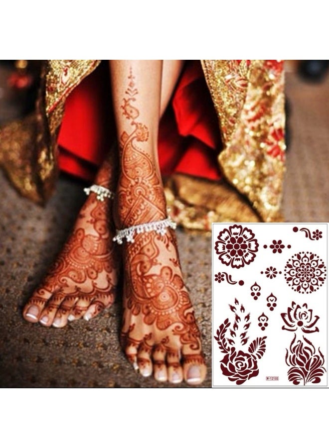 Beauenty 12 Sheets Brownish Henna Tattoo Stickers Temporary Waterproof Mehndi Design - Image 4