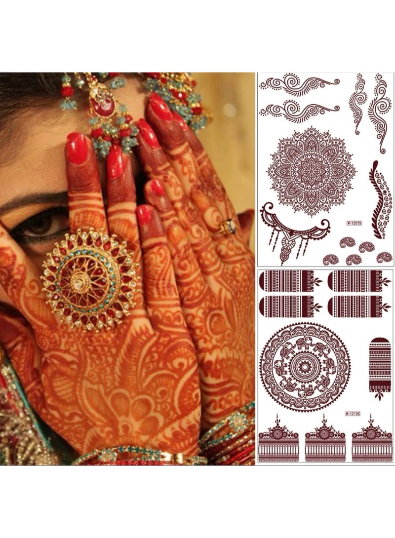 Beauenty 12 Sheets Brownish Henna Tattoo Stickers Temporary Waterproof Mehndi Design - Image 3