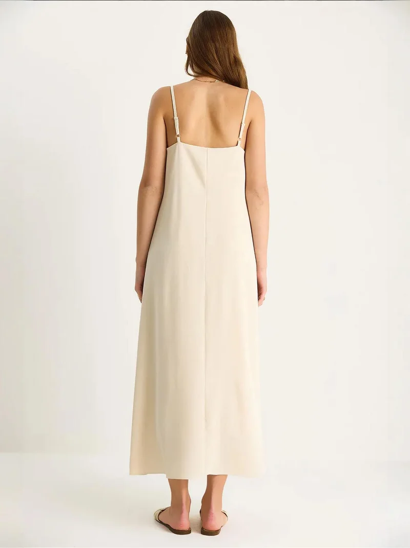 Bianco Lucci Beige Natural LUCCI Maxi V-Neck Dress for Women | Best Price UAE