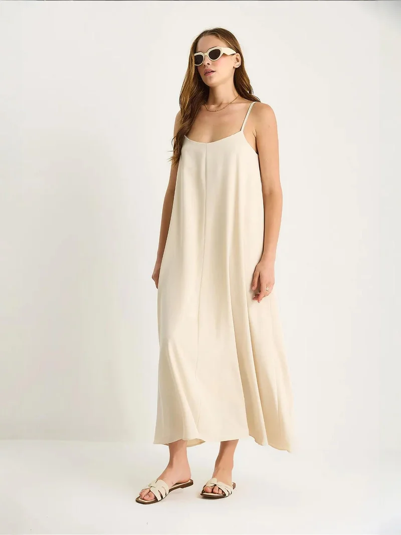 Bianco Lucci Beige Natural LUCCI Maxi V-Neck Dress for Women | Best Price UAE