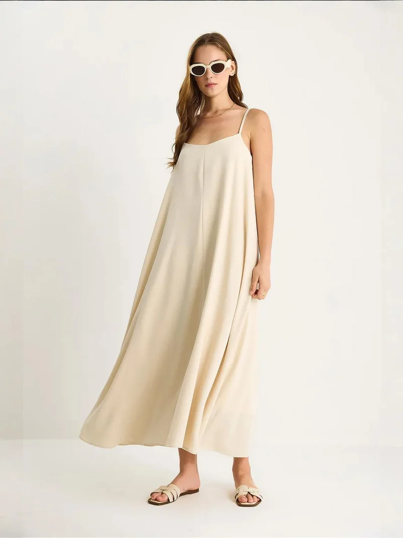 Bianco Lucci Beige Natural LUCCI Maxi V-Neck Dress for Women | Best Price UAE
