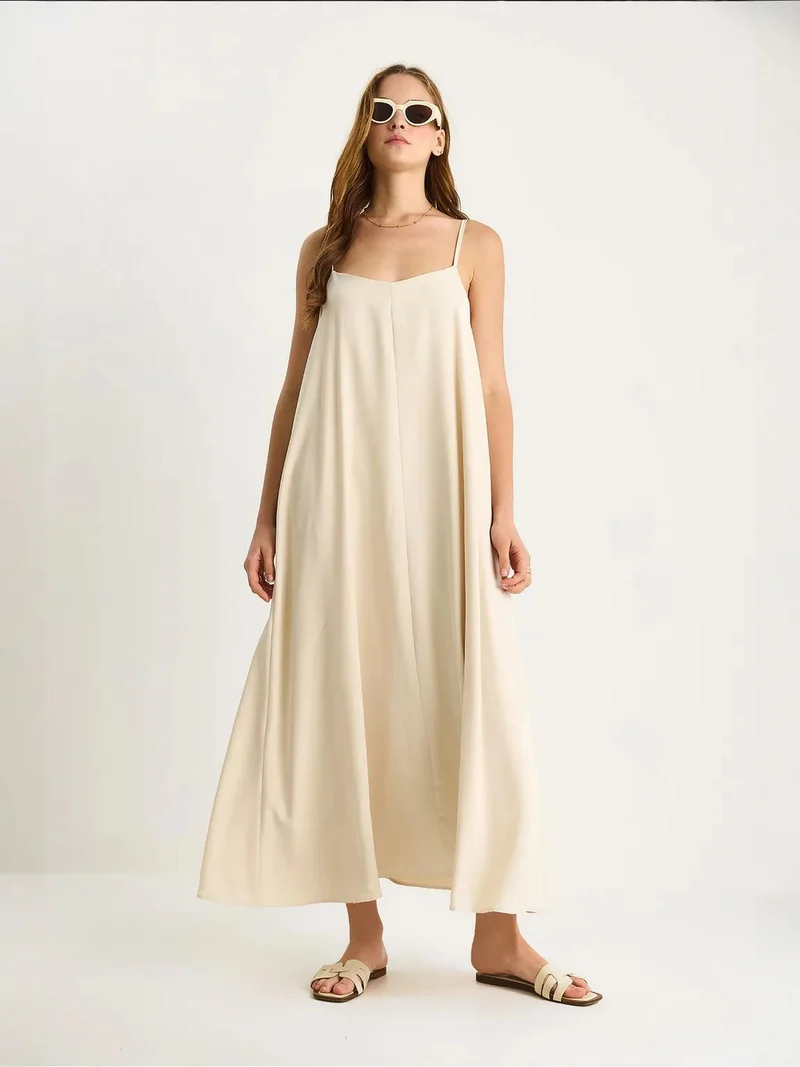 Bianco Lucci Beige Natural LUCCI Maxi V-Neck Dress for Women | Best Price UAE