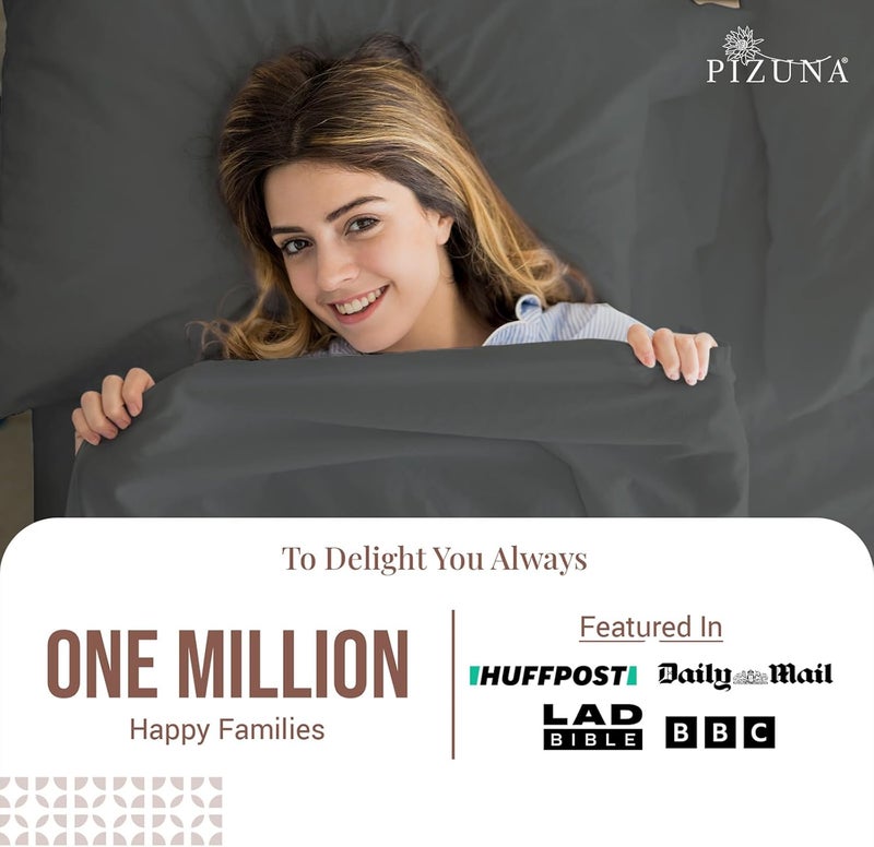 PIZUNA 100% Cotton Flat Bed Sheet Queen Size 275x280 cm Dark Grey 1 PC, 400 Thread Count Luxurious Long Staple Cotton Sateen Weave Bed Sheet Dark Grey (ملاءة سرير مسطحة من القطن 100%) - Image 2