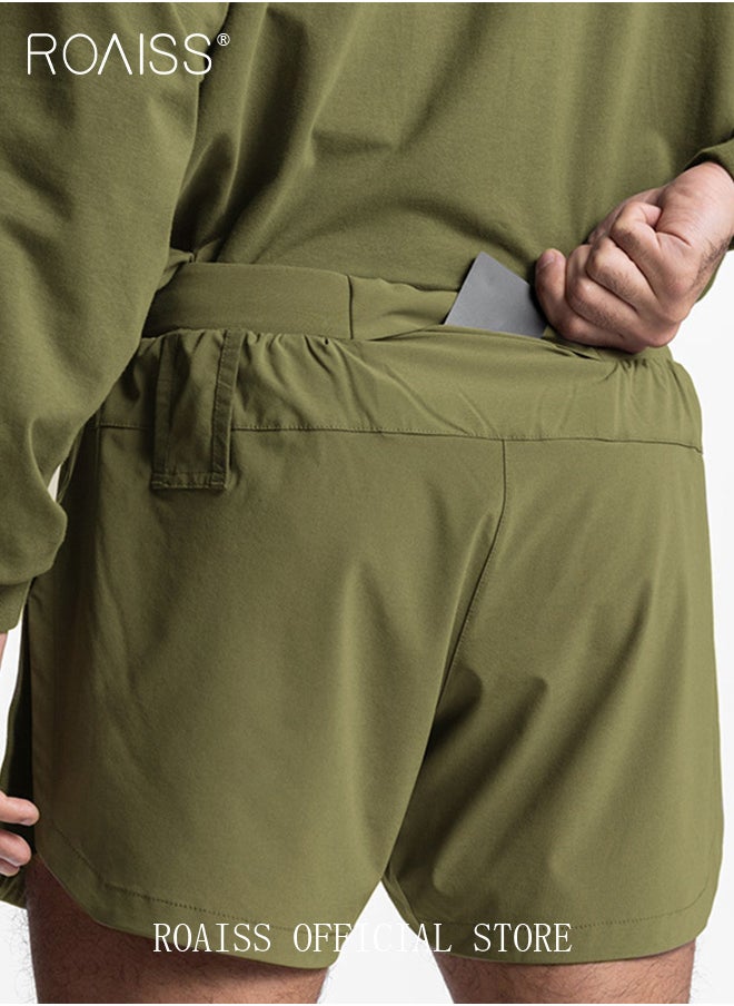 roaiss - Men Functional Sports Fitness Pants Double Layer Skin Friendly Fabric Breathable Wear Resistant Quick Drying Material Training Pants Lined with Pockets - Image 1